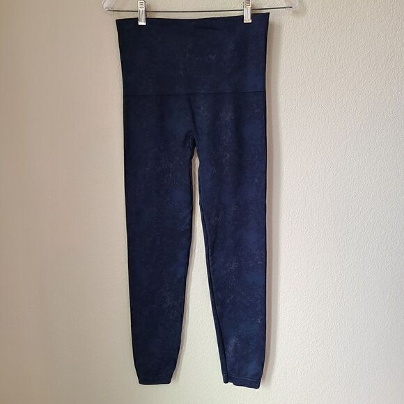 SPANX‎ Women's Size XL Ankle Leggings Blue Abstract Pattern Stretch Side Stitch - Picture 5 of 10